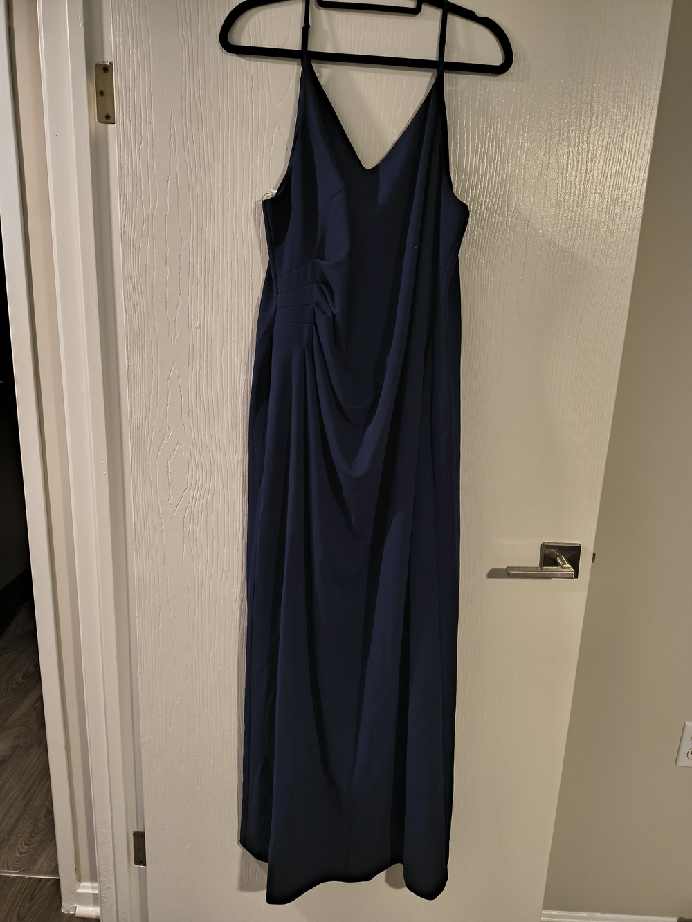 David's Bridal Navy Blue Draped Spaghetti-Strap Maxi Dress